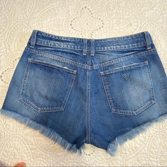 Guess Size 31 Raw Hem Distressed Blue Denim Shorts - Picture 5 of 11